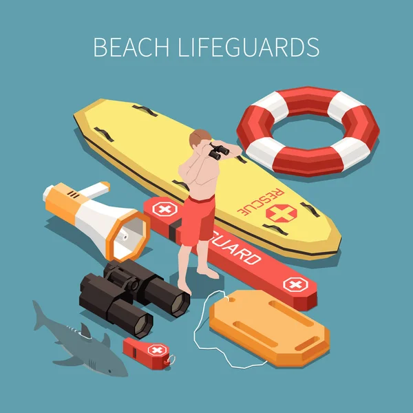 Praia Lifeguard Composição — Vetor de Stock