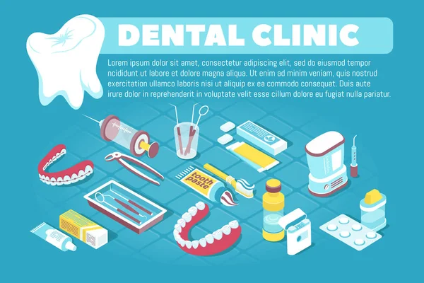 Izometryczny baner kliniki stomatologicznej — Wektor stockowy