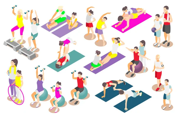 Juego de iconos isométricos de fitness familiar — Archivo Imágenes Vectoriales