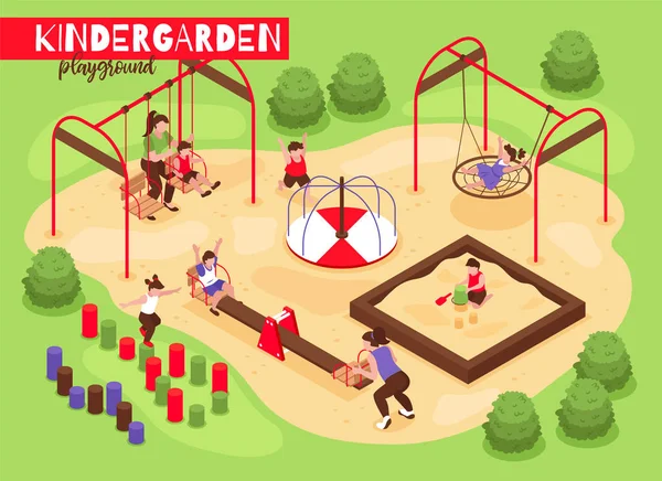 Jardin d'enfants isométrique Aire de jeux Composition — Image vectorielle