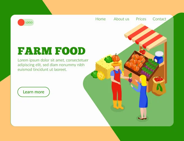 Granja alimentos Landing Page — Vector de stock