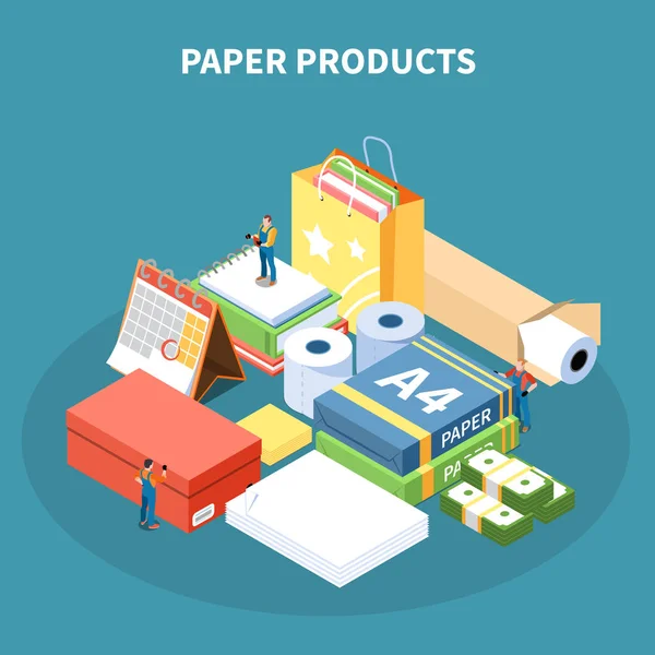 Paper Products Isometric Design Concept — Stock Vector