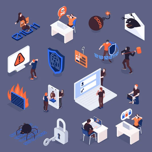 Cyber Security Isomric Icons Set — Vettoriale Stock