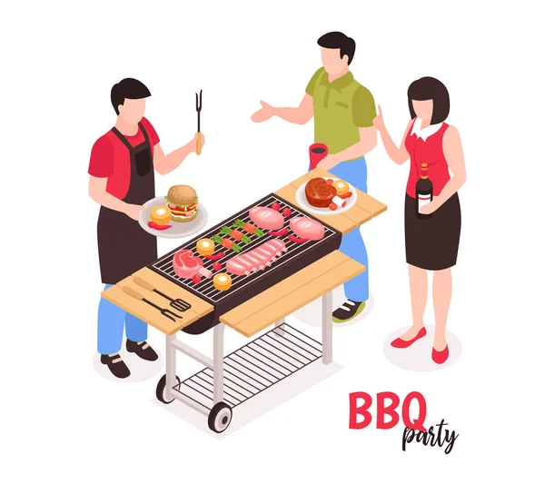 BBQ Party People Composition — Stock Vector