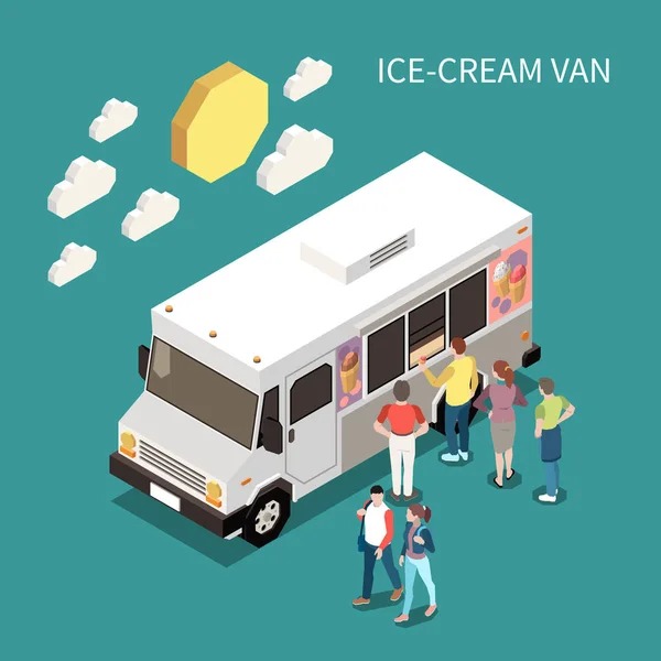 Ice Cream Van Isometric Background — Stock Vector
