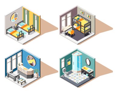 Hostel Isometrik 2x2 Tasarım Konsepti