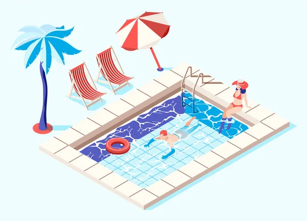 Concept isométrique piscine — Image vectorielle