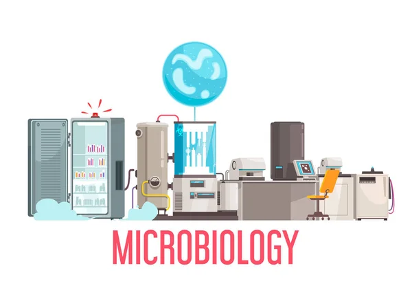 Composizione del laboratorio scientifico di microbiologia — Vettoriale Stock