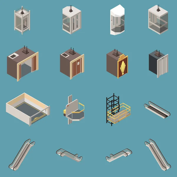 Lift Isometric Icons Set — Stock Vector