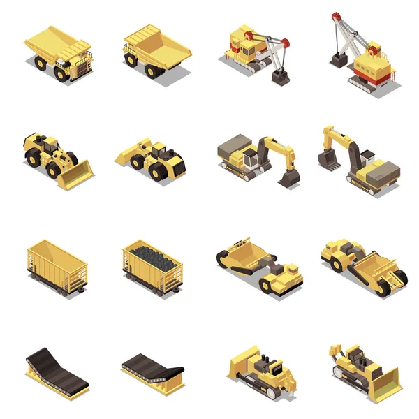 Conjunto de ícones isométricos de máquinas de mineração —  Vetores de Stock