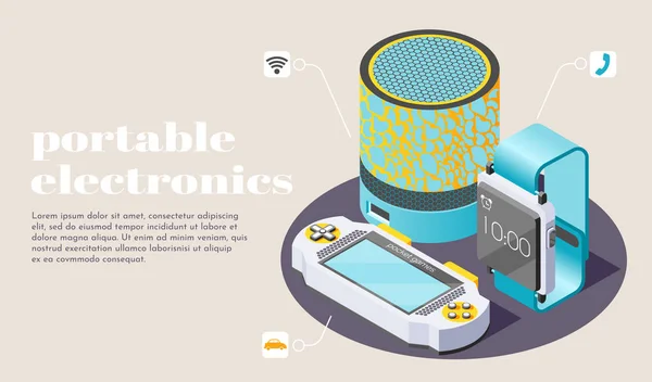 Isometrisches Plakat für tragbare Elektronik — Stockvektor