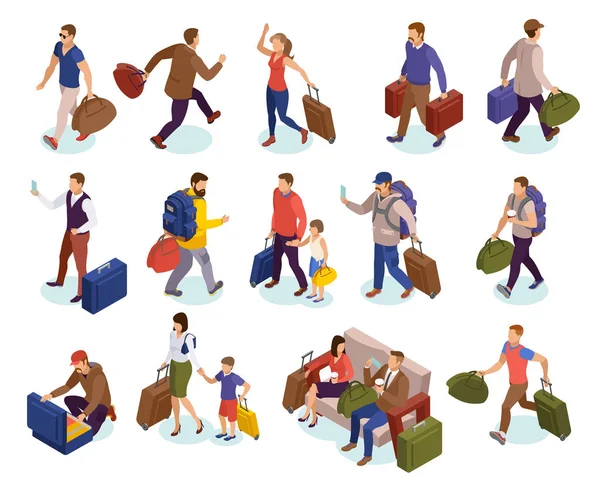 Travel People Isometric Icons Set — Stock Vector