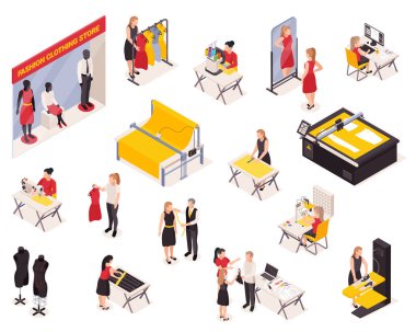 Dikiş fabrika izometrik Icons Set