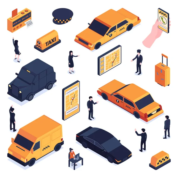 Icono de taxi isométrico conjunto — Archivo Imágenes Vectoriales