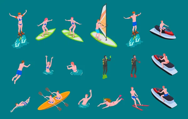 Isometric Colored Water Sports Icon Set — Stock Vector