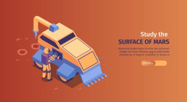 İzometrik Mars Kolonizasyon Yatay Afiş