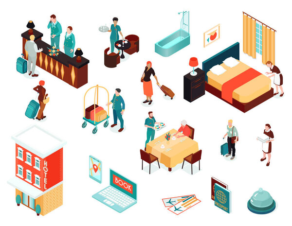 Hotel Isometric Icons Set