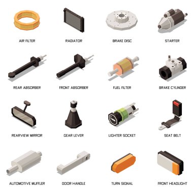 Araba parçaları Icons set