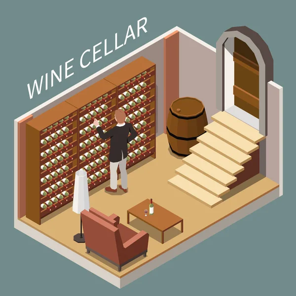 Vino Bodega Composición isométrica — Vector de stock