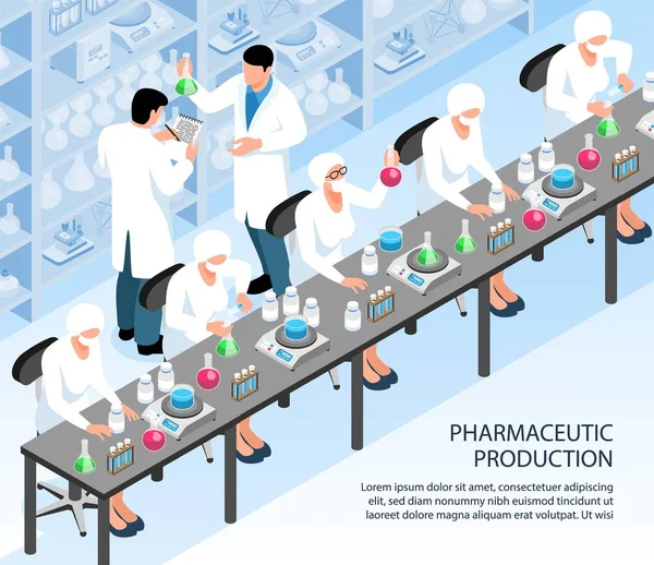 Izometrická ilustrace farmaceutická laboratoř — Stockový vektor