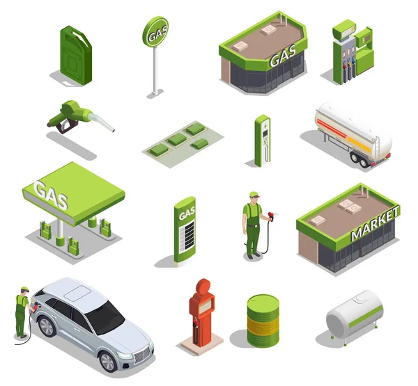 Isometric Gas Station Set — Stock Vector