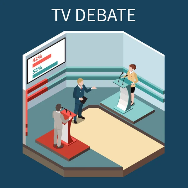 Debate TV fundo isométrico — Vetor de Stock