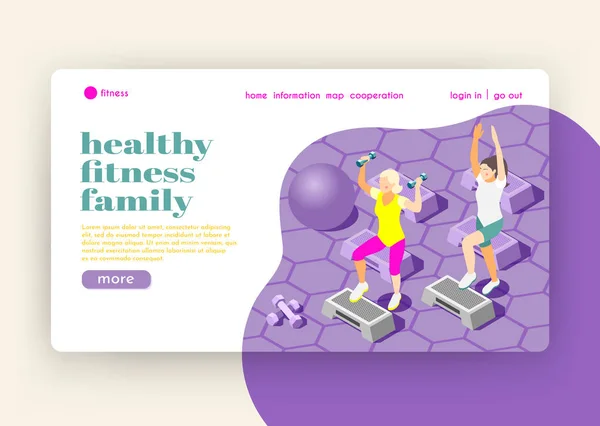 Família saudável Fitness Isométrico Landing Page —  Vetores de Stock