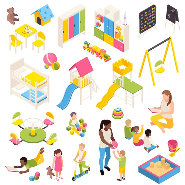 Kindergarten Isometric Elements Collection — Stock Vector