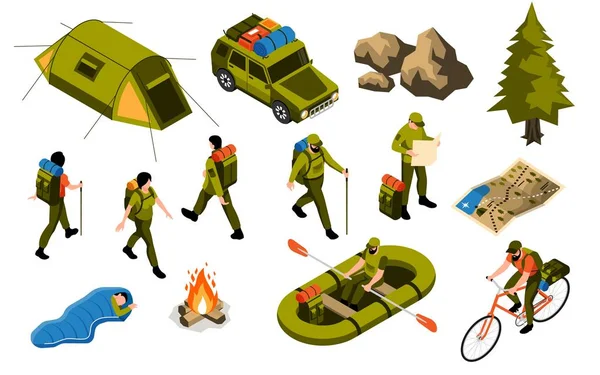 Camping isometrische set — Stockvector