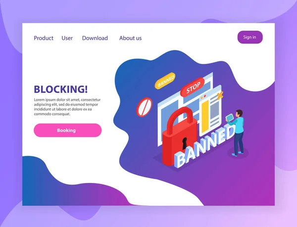 Bloqueo de Internet Landing Page — Vector de stock