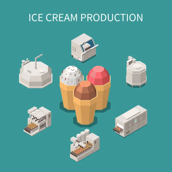 Production de crème glacée Contexte isométrique — Image vectorielle