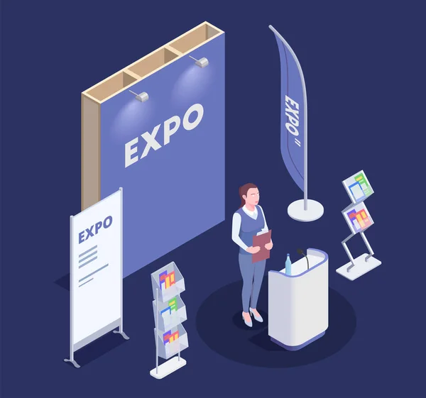 Expo Stand Isometric Composition — Stock Vector