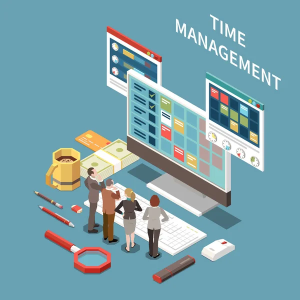 Tijd management isometrische concept — Stockvector