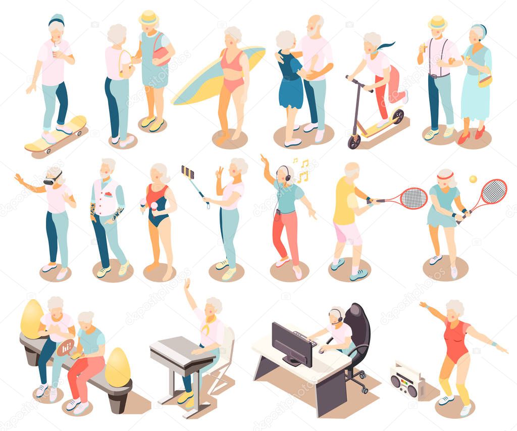 Modern Elderly People Isometric Icons