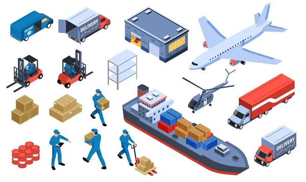 Zestaw izometryczny do transportu logistycznego — Wektor stockowy