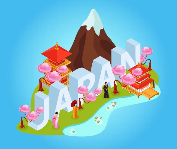 Japan Isometric Composition — Stock Vector