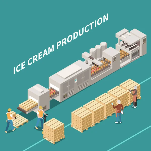 Ice Cream produkcja izometryczna ilustracja — Wektor stockowy