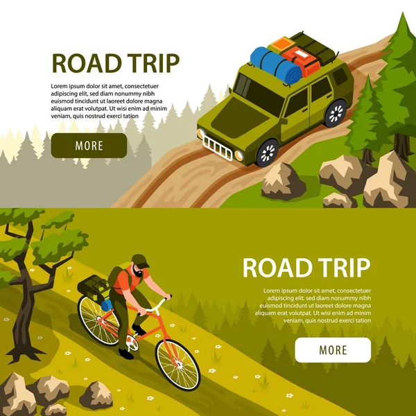 Isométrico Camping Horizontal Banners — Vector de stock