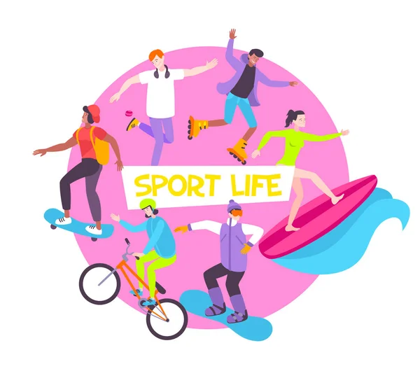 Sportleben flache runde Zusammensetzung — Stockvektor