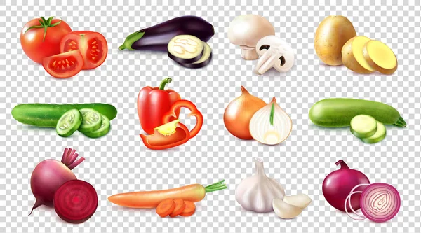 Прозрачный набор реалистичных овощей — стоковый вектор