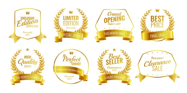 Conjunto de emblemas de premio de oro — Vector de stock