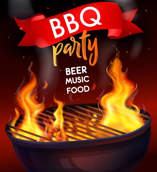 Fuego realista llama bbq parrilla composición — Vector de stock