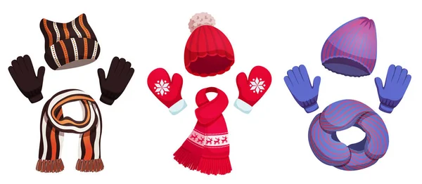 Invierno bufanda sombreros conjunto — Vector de stock