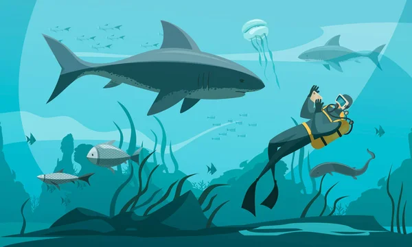 Buceo Composición Plana — Vector de stock