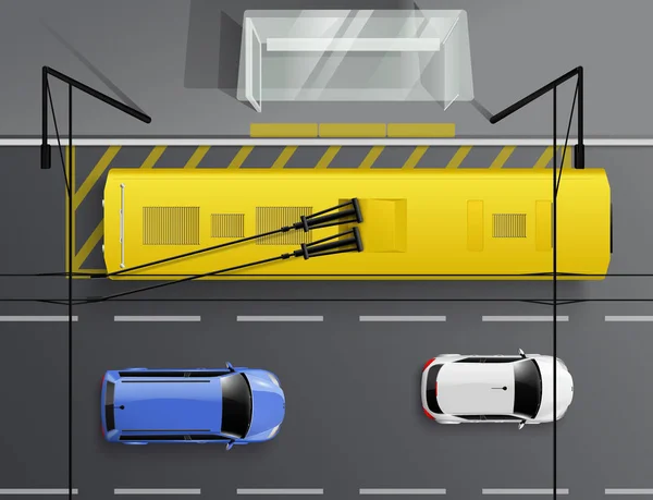 Carros Trolleybus Stop Composição —  Vetores de Stock