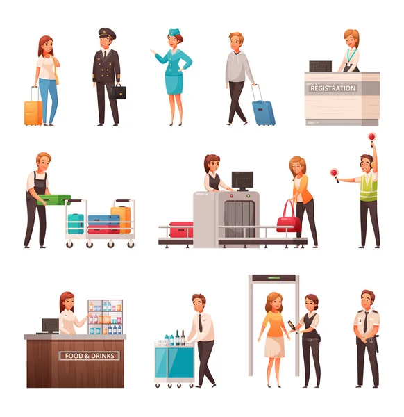 Airport Cartoon Icons Set — Stock Vector