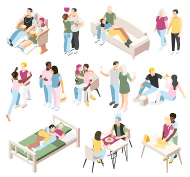 Farklı Çiftler Isometric Simgeleri