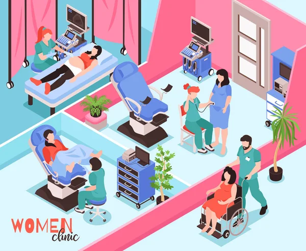 Mujer Clinic Ilustración isométrica — Vector de stock