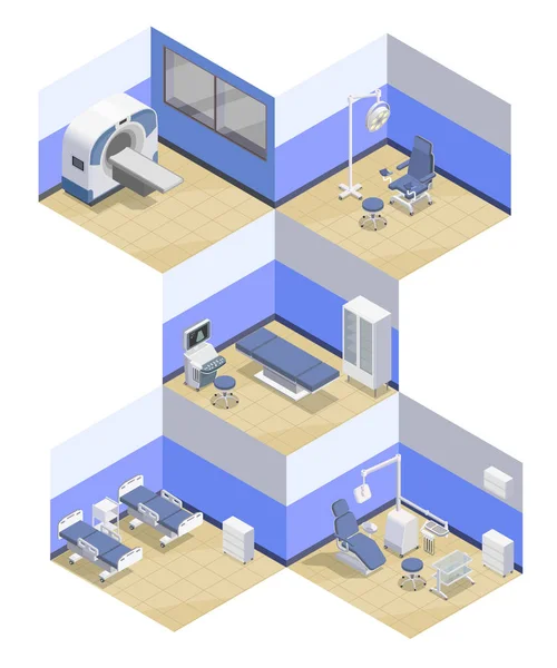Isometric Medical Rooms Set — Stock Vector