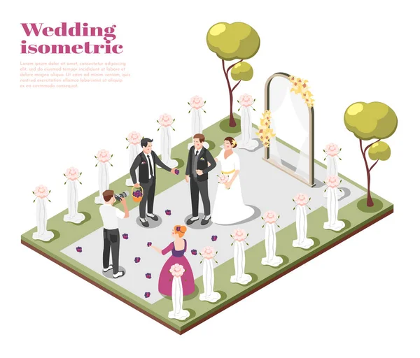 Esküvői szertartás izometrikus összetétele — Stock Vector